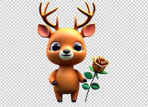 Premium Psd Cute 3d Animals Holding Flower