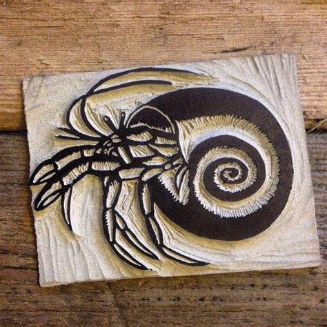 Linocut Hermit Crab Ready To Print In A Few Days When New Ink Arrives