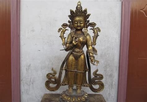 S Tibet Folk Fane Bronze Gild Stand White Tara Padma Kwan