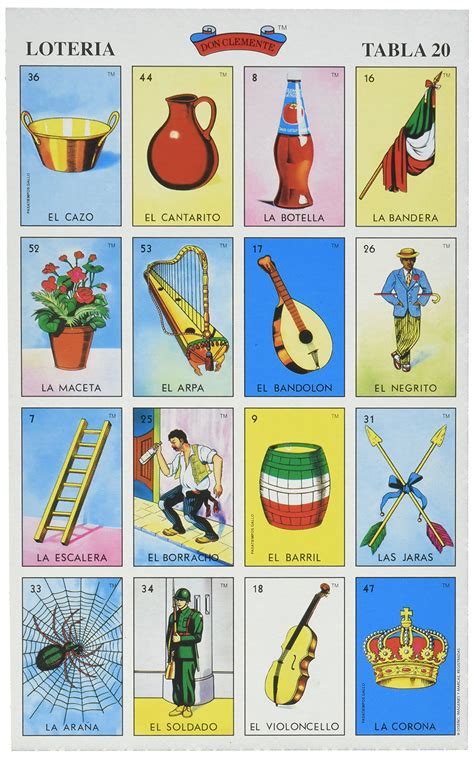 Don Clemente Autentica Loteria Juego de Bingo Mexicano, 20 tabletas