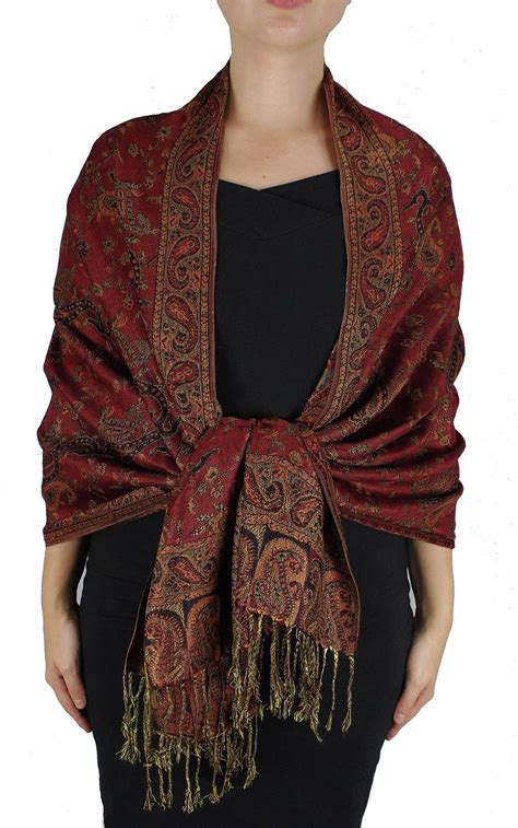 Peach Couture Elegant Double Layer Reversible Paisley Pashmina Shawl