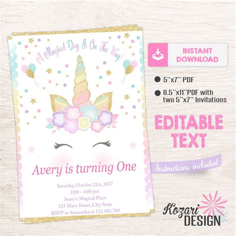 Editable Unicorn Invitation Template Free Free Printable Templates