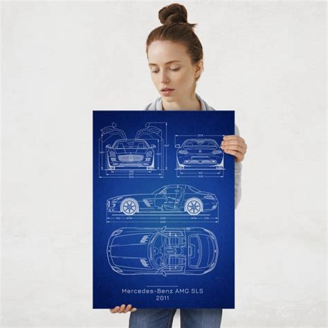 Plakat Metalowy Mercedes Benz AMG SLS Projekt Blueprint L MURRANO