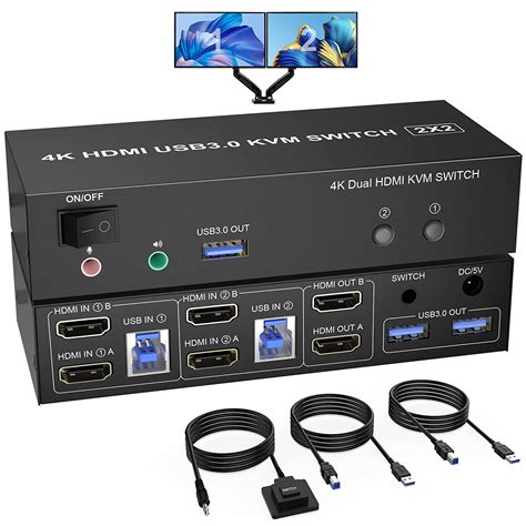 USB 3 0 Dual Monitor KVM Switch HDMI 2 Port 4K 60Hz Extended Display