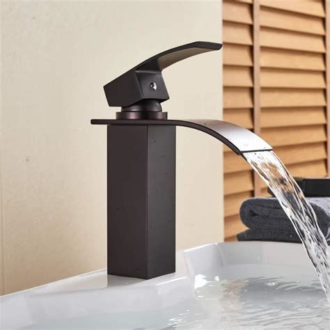 Robinet Mitigeur Lavabo Salle De Bain Cascade Noir En Laiton Carr