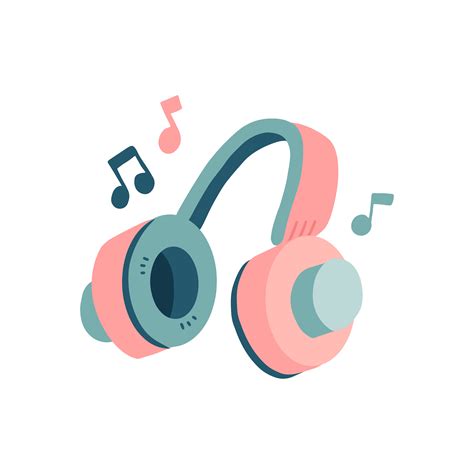 Concept Music Retro Headphones And Musical Notes Flat Vector