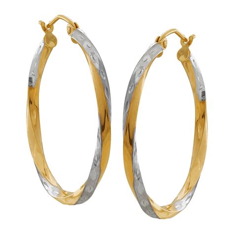 Mm Twisted Hoop Earrings In K Two Tone Gold Ebay