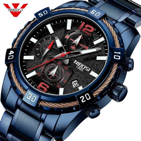 Nibosi Mens Watches Top Brand Luxury Quartz Watch Men Calendar Military Big Dial Waterproof