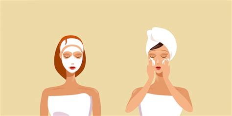 Premium Vector Young Women Applying Face Masks Girls Wrapped In Towel