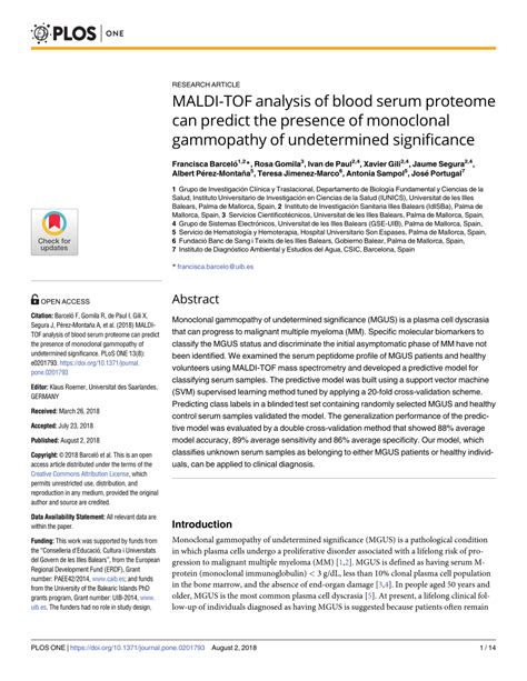 PDF MALDI TOF Analysis Of Blood Serum Proteome Can Predict The