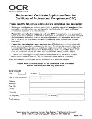 Fillable Online Ocr Org Replacement Certificate Application Form For