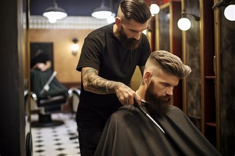 Premium Photo A Man Getting His Hair Cut In A Barbar