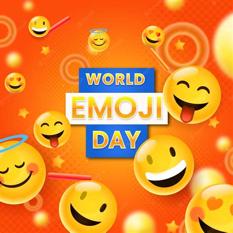 Ilustración Realista Del Día Mundial Del Emoji Con Emoticonos Vector