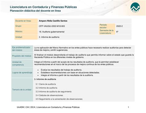 LCFP M18 U3 Planeación Didáctica Planeación didáctica del docente en