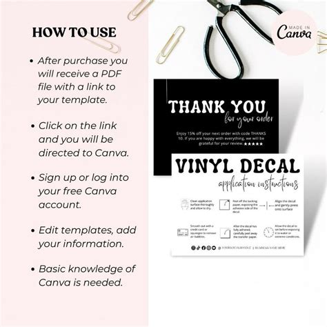 Editable Vinyl Decal Care Card Instructions Diy Decal Instructions