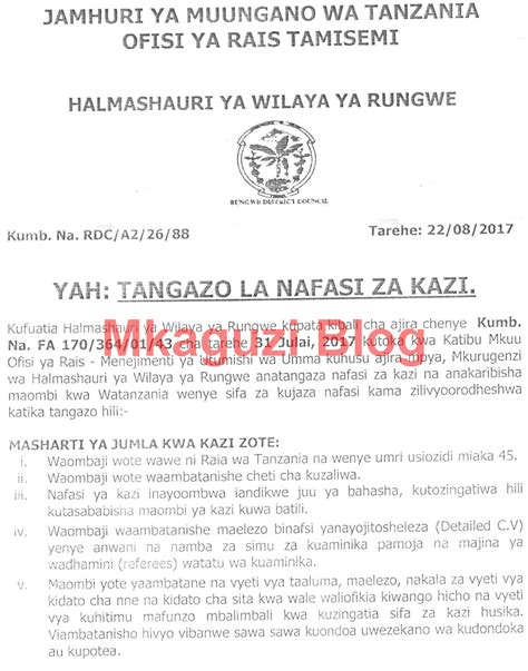 Jobs At Rungwe Tanzania 11 Jobs Ajira Portal 2021 Nafasi Za Kazi