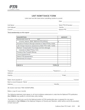 Unit Remittance Form The California State Pta Fill Out And Sign