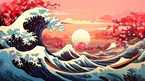 La Grande Onda Al Largo Di Kanagawa Illustrazione Della Riproduzione