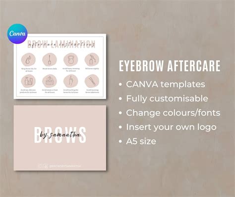 Brow Lamination Aftercare Card Template Editable Brow Treatments