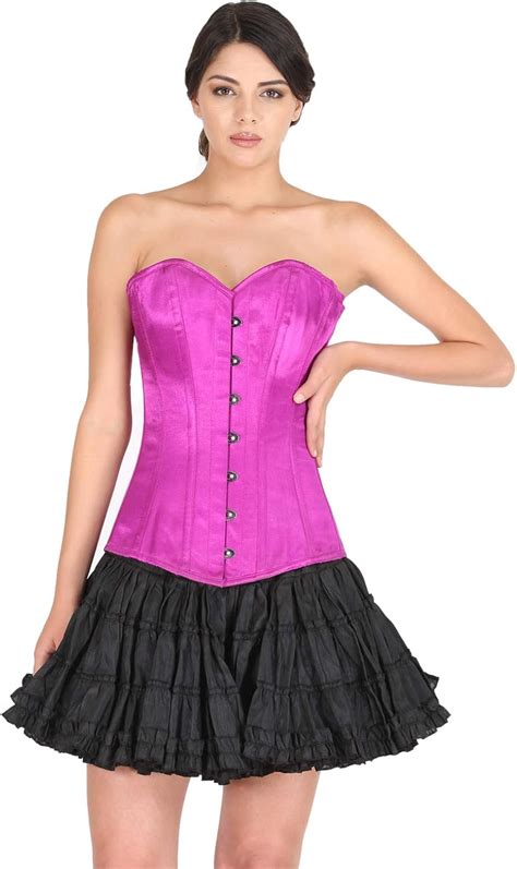 Purple Satin Burlesque Gothic Longline Overbust Corset Waist Training Basque Amazon Es Moda