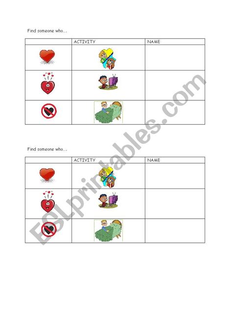 Likes And Dislikes Find Someone Who Esl Worksheet By Audreybarbet