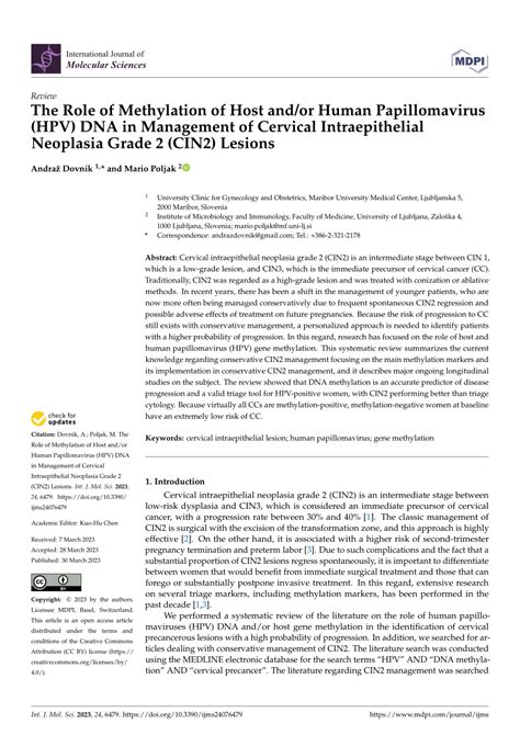 PDF The Role Of Methylation Of Host And Or Human Papillomavirus HPV