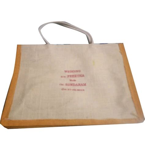 Yellow And Beige Loop Handle Jute Shopping Bag Capacity 10 Kg Size