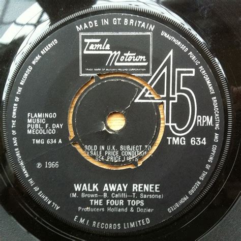 The Four Tops Walk Away Renee Vinyl Prong Centre Rpm