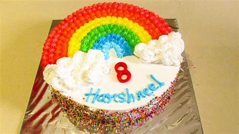 Rainbow Cake Recipe How To Make Eggless Rainbow Cake With Fresh Cream No Fondant In Hindi