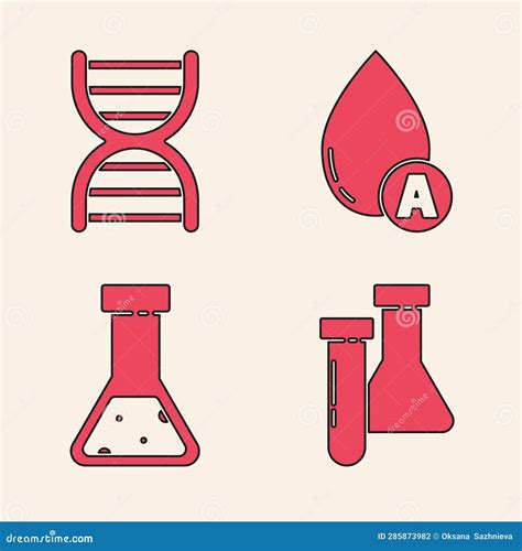 Set Test Tube And Flask Chemical Dna Symbol Water Drop And Test Tube