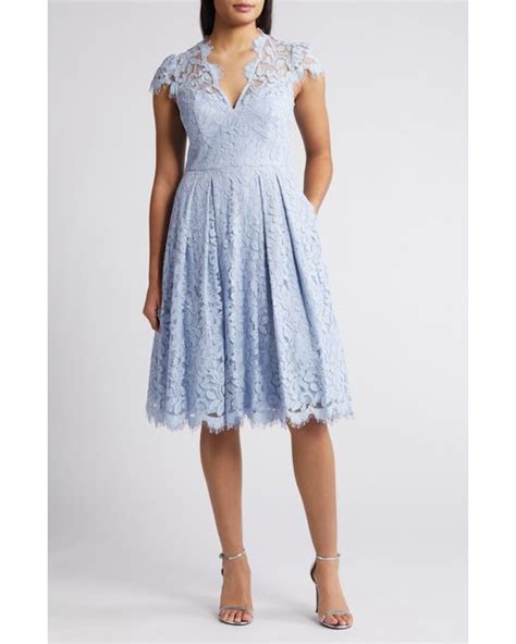 Eliza J Lace Fit And Flare Cocktail Dress In Blue Lyst