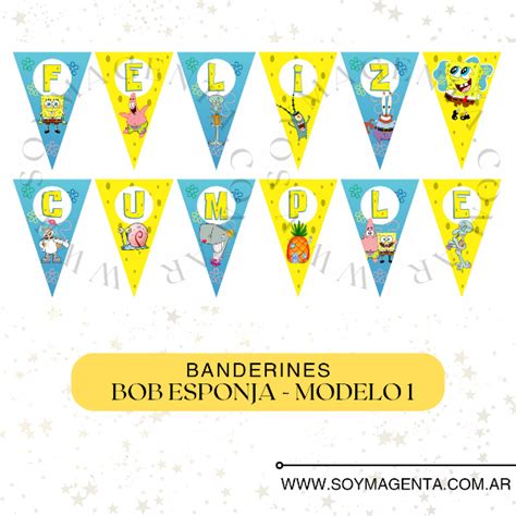 Banderines para imprimir Bob Esponja Múltiples opciones Magenta Diseño