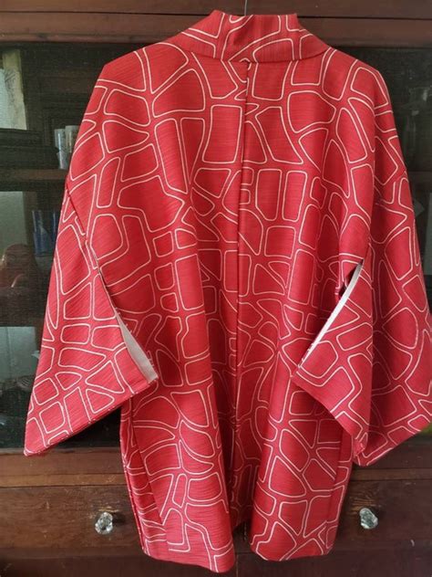 Geometric Yukata Kimono Red Vintage Cardigan Gem