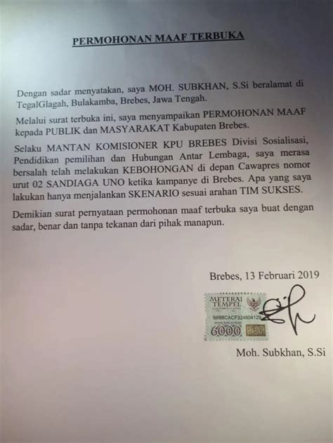 Surat Permohonan Maaf Kepada Atasan Contoh Surat Resmi