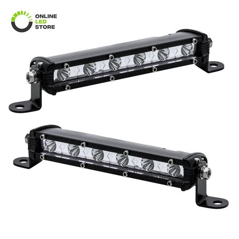 2pc 7 Ultra Slim Single Row Off Road Cree Led Light Bar 1530lm 18w Ip68 Waterproof 12v