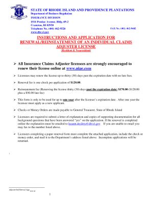 Fillable Online Dbr State Ri INSTRUCTIONS AND APPLICATION FOR RENEWAL