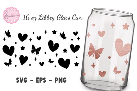 Butterfly Heart 16 Oz Libbey Glass Can Graphic By Sasikharn · Creative Fabrica