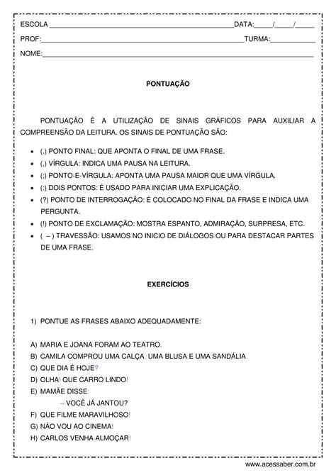 atividade de portugues pontuação 4º ou 5º ano respostas pdf