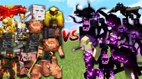 Nether Bosses Vs End Bosses In Minecraft Mob Battle Minecraft Summary