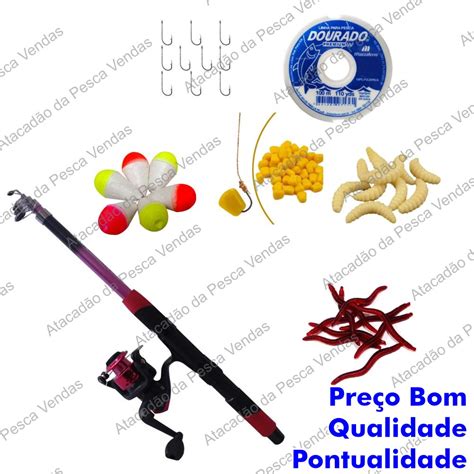 Kit Pesca Vara Molinete Iniciante Acessorios Escorrega o Preço