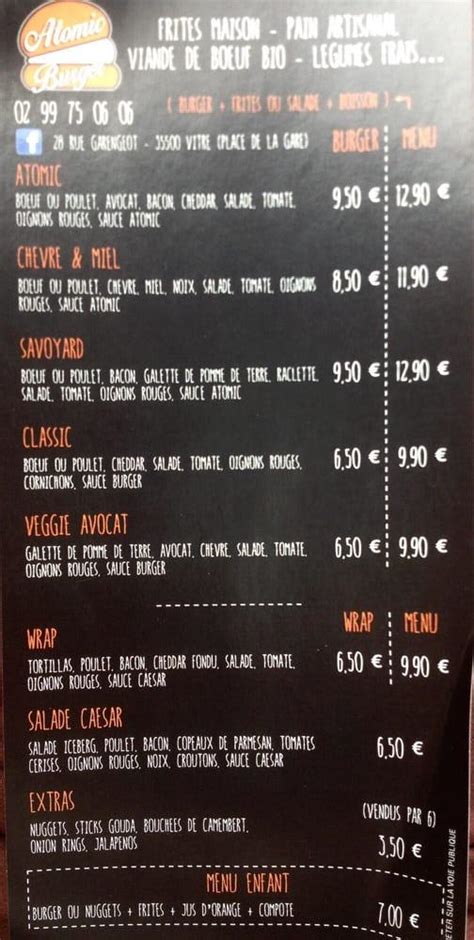 Menu At Atomic Burger Restaurant Vitré