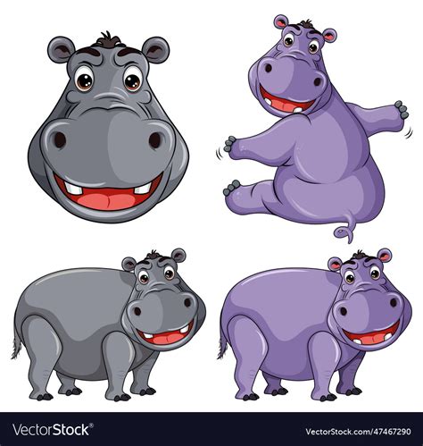 Set Of Hippo Cartoon Character Royalty Free Vector Image