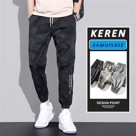 Jual Celana Jogger Panjang Motip Camo Hijau Sweatpants Pria Panjang