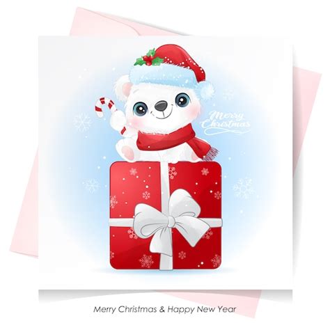 Cute Polar Bear For Merry Christmas Greeting Card Clipart Etsy