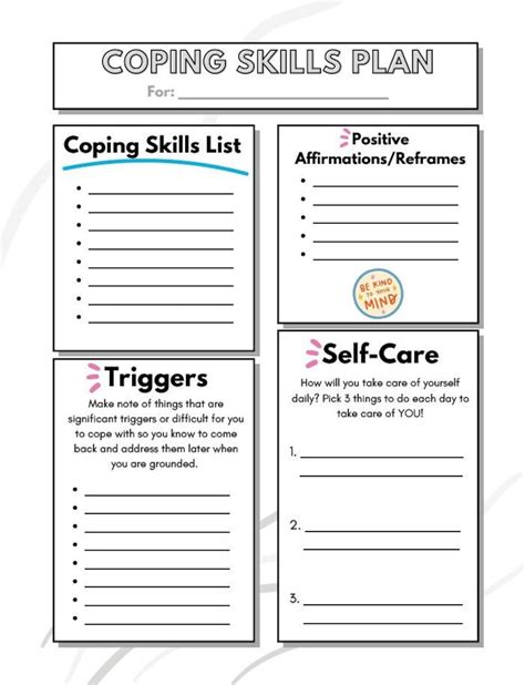 Coping Skills Worksheet Worksheets Etsy