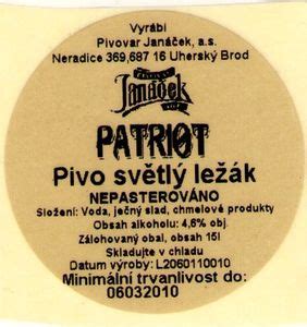 Etiqueta De Bebida Ex I Jan Ek Patriot Sv Tl Le K Pivovar Uhersk