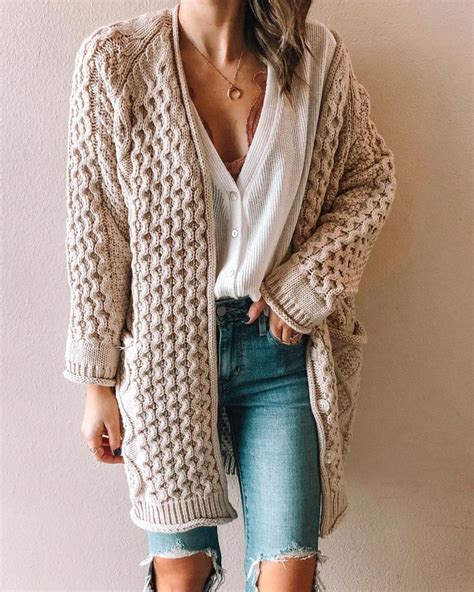 Solid Cardigan Cable Knit Cardigan Long Cardigan Fall Winter Outfits