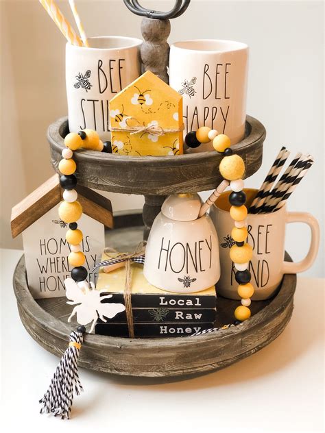 Bee Decor Bundle Set Of 4 Bee Tiered Tray Bee Garland Bee Etsy Bee Decor Tiered Tray Diy