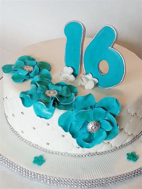 Sweet 16turquoise White And Silver Decorated Cake By Cakesdecor