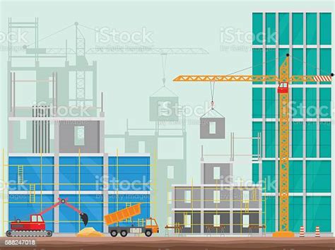 Concept Of Process Construction Building A House Vector Illustration Background Stock